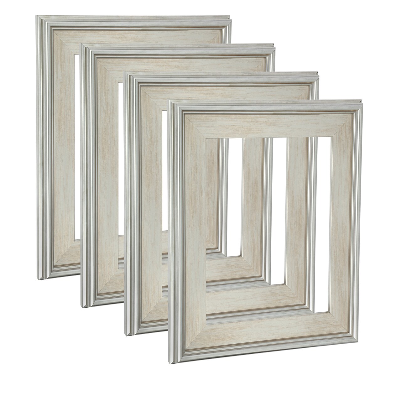 Cardinali Plein Aire Silver 8x24" Open Back Frames for Canvas Art- Box of 4, 3" Wide Moulding w/ Raised Edge - No Glass or Backing - 1/2" Rabbet Depth- Timeless Picture Frame for Canvas - Made in USA